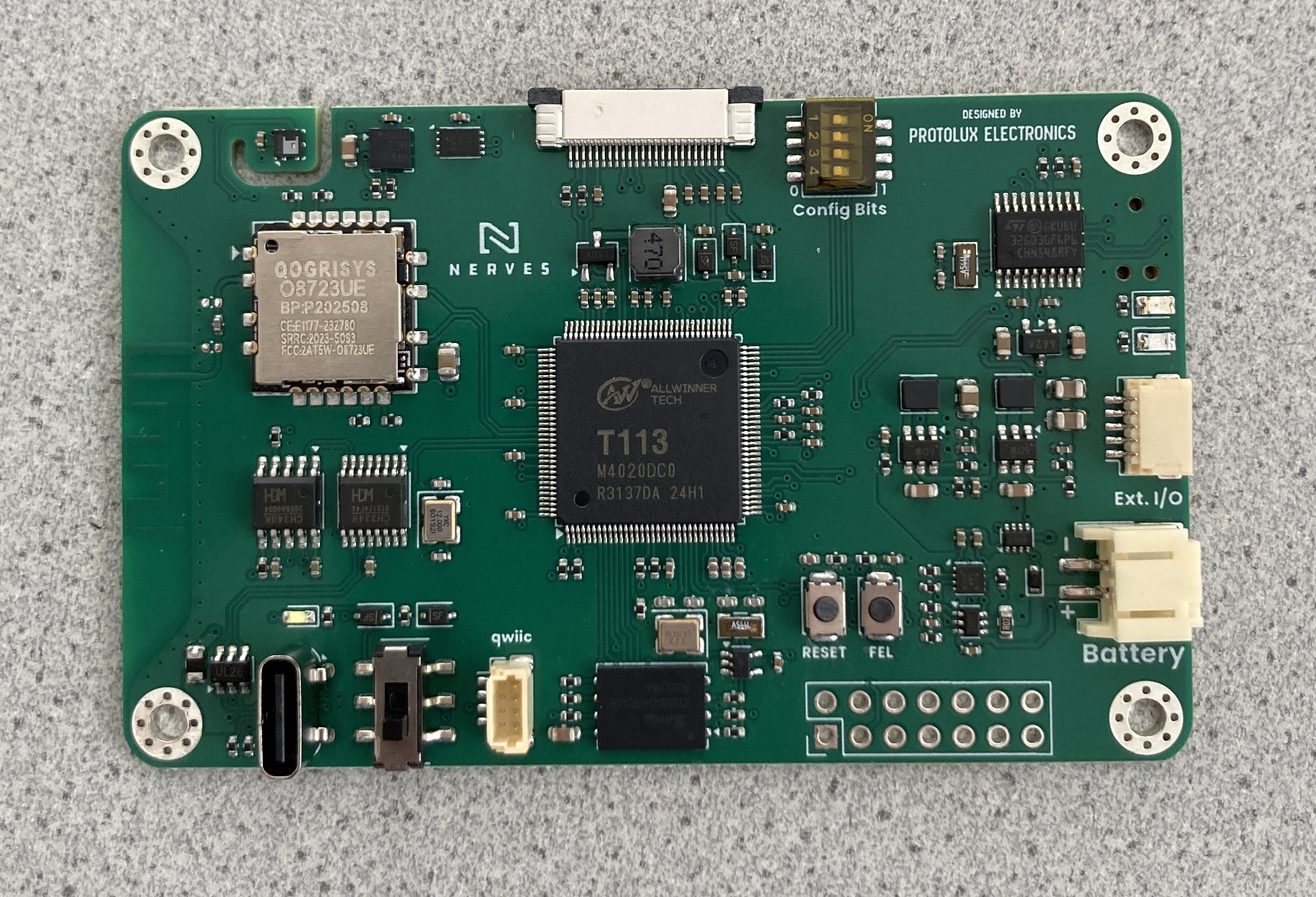 Nerves Starter Kit board, fresh from the fab — Allwinner T113 SoC on a Protolux Electronics carrier board